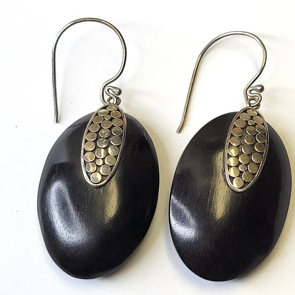 Teardrop Black Wood Inspired Earrings - Picture 1 of 9